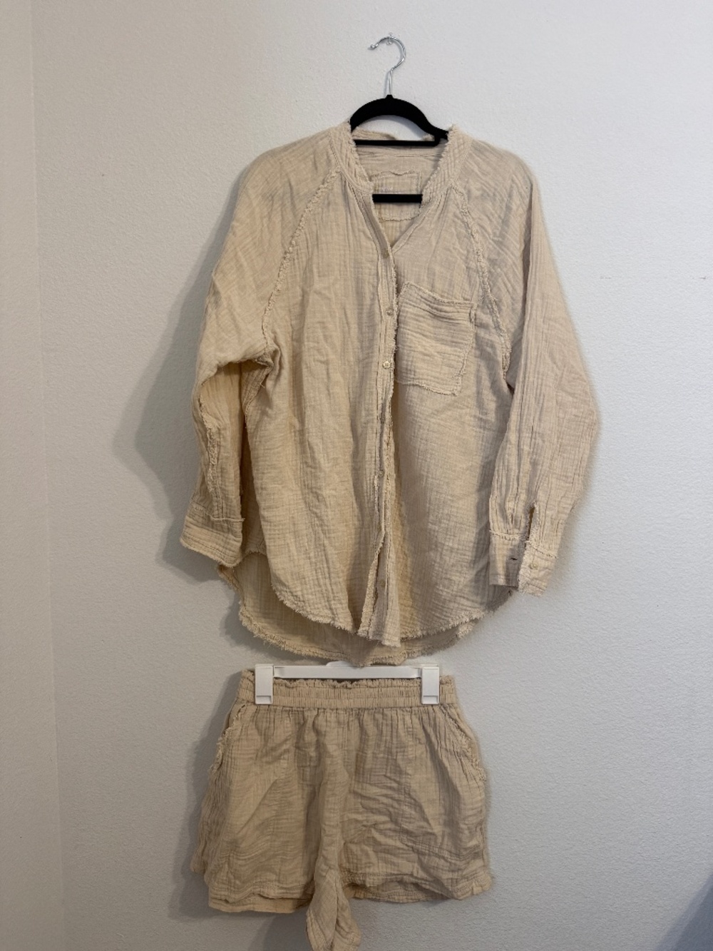 aerie Gauzy Button-Down Shirt and Shorts Set Large